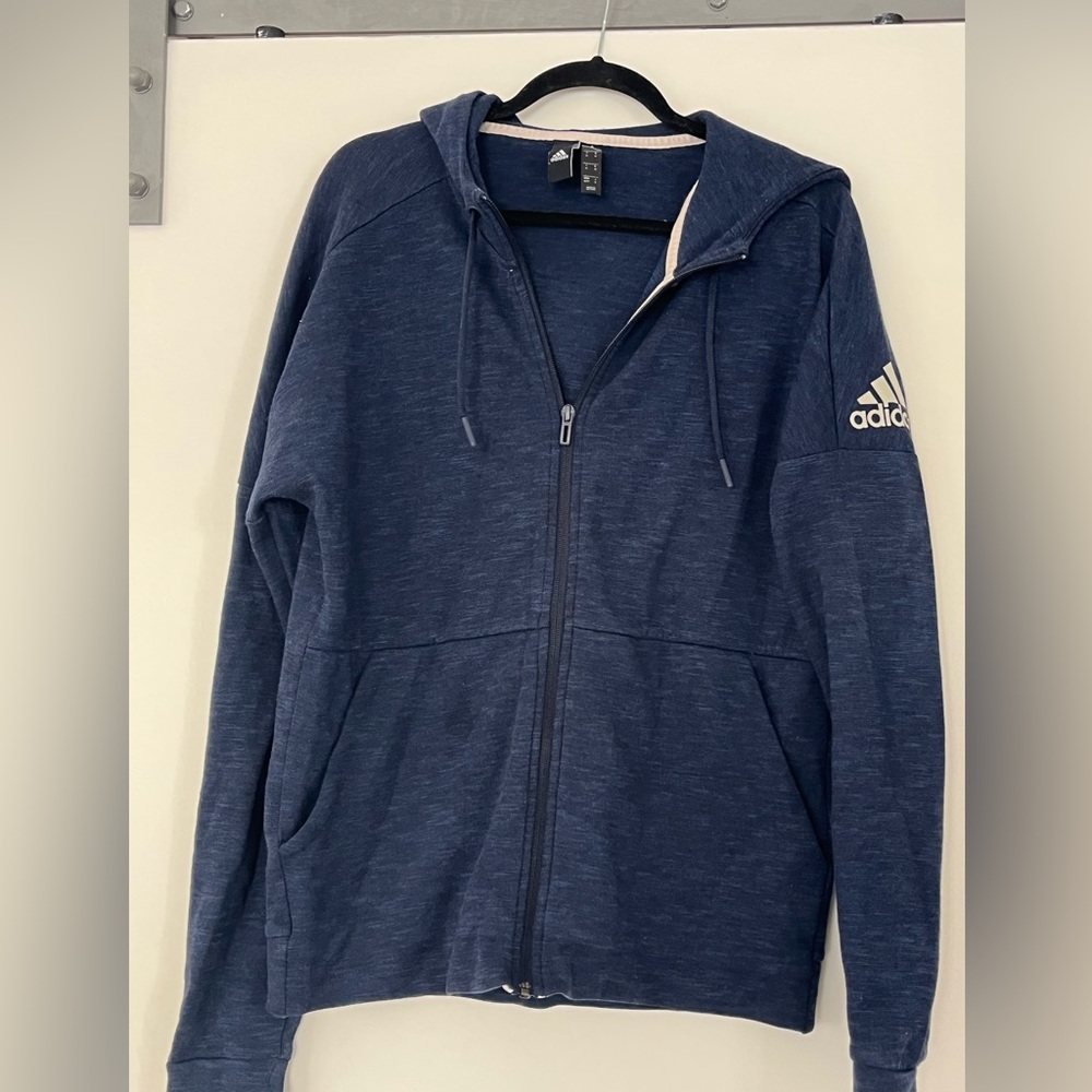 ✨SALE✨Adidas Men’s Hoodie Zip-up Sweatshirt MEDIUM Blue Navy Logo Jacket